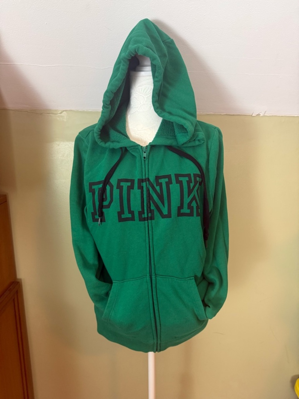 PINK Victoria’s Secret Green Full Zip Logo Hoodie